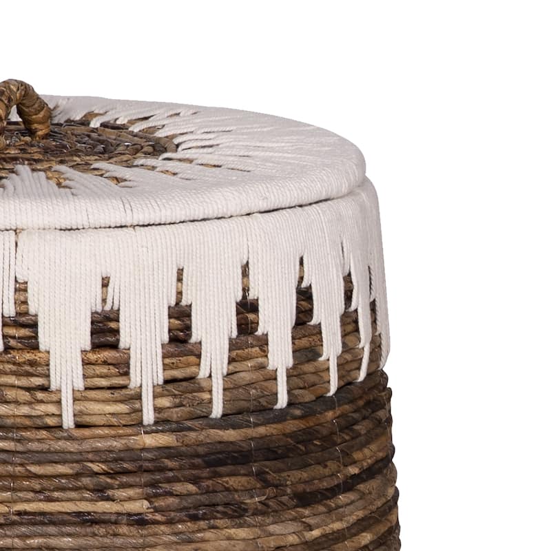 Wieler Hand Woven Banana Leaf and White Cotton Nesting Baskets with Lids