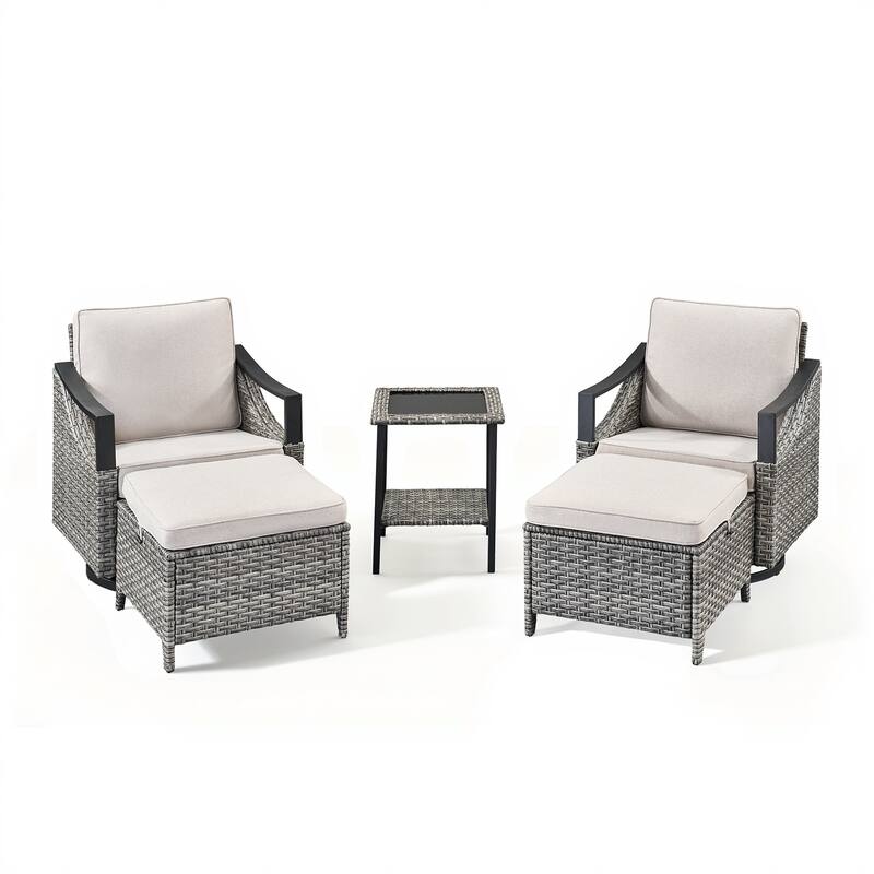 Pocassy 5-Piece Outdoor Patio Swivel Chairs Table with Ottoman