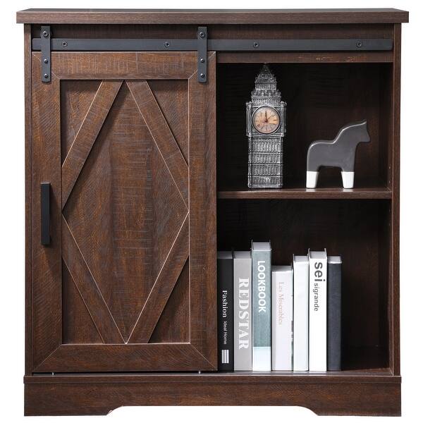 Wampat Farmhouse Sliding Barn Door Wood Tv Stand Storage Cabinet Overstock 32306853