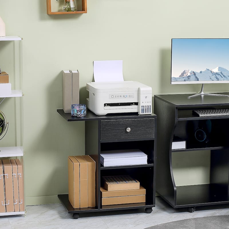 Rolling Printer Table Desk with Wheels and Adjustable Shelf
