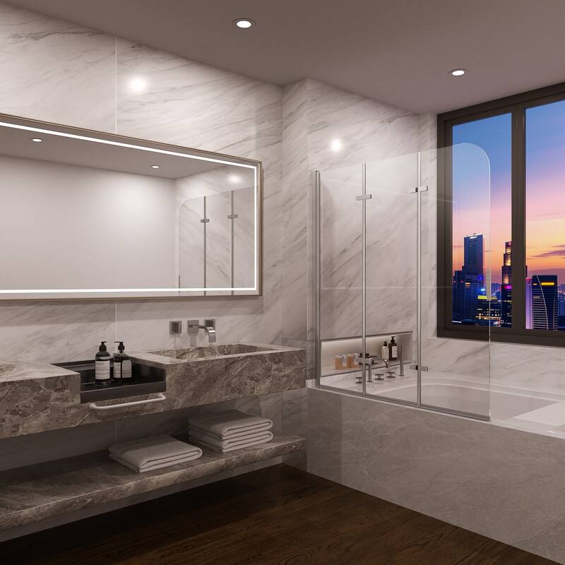 QuivaraView Tri-Foldable Tub Door Bathtub Screen with Tempered Glass in size 51" W x 59"H - 51*59