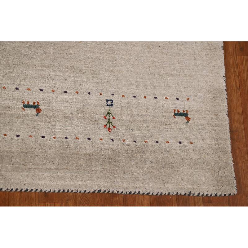 Modern Gabbeh Oriental Area Rug Handmade Beige Wool Carpet - 5'9" x 7'9"