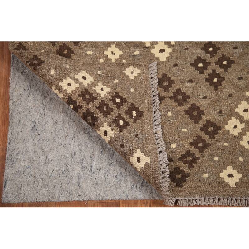 Hand Woven Oriental 100% Wool Carpet Southwestern All-Over Brown Kilim Area Rug - 6' 6'' X 5' 1''