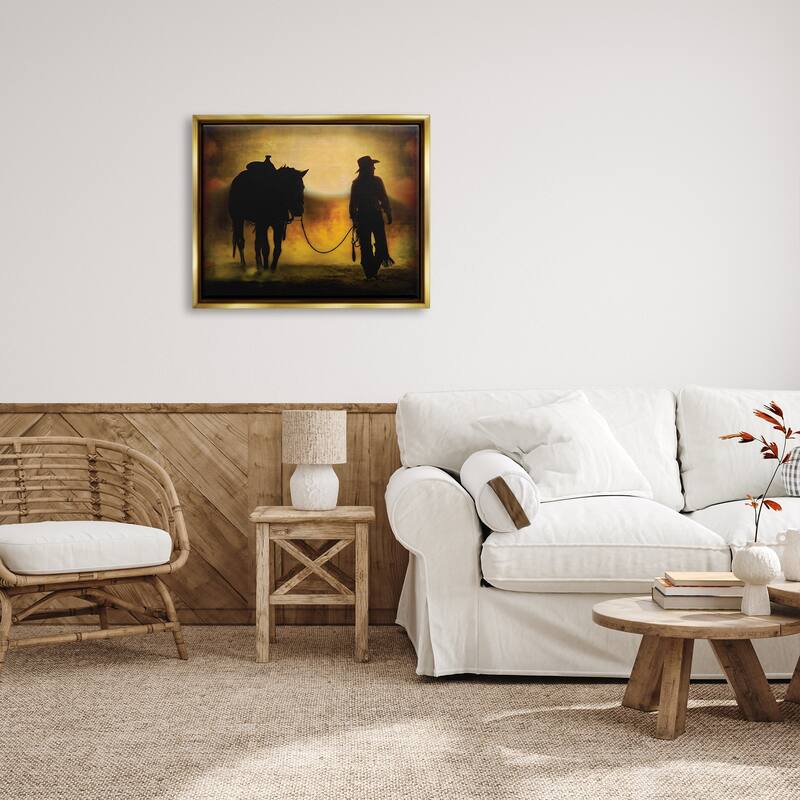 Stupell Cowgirl & Horse Silhouette Framed Floater Canvas Wall Art Design by PBurchettePhoto