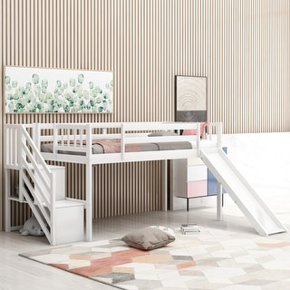 Twin Size Solid Pine Wood Low Loft Bed with Underneath Storage Space ...