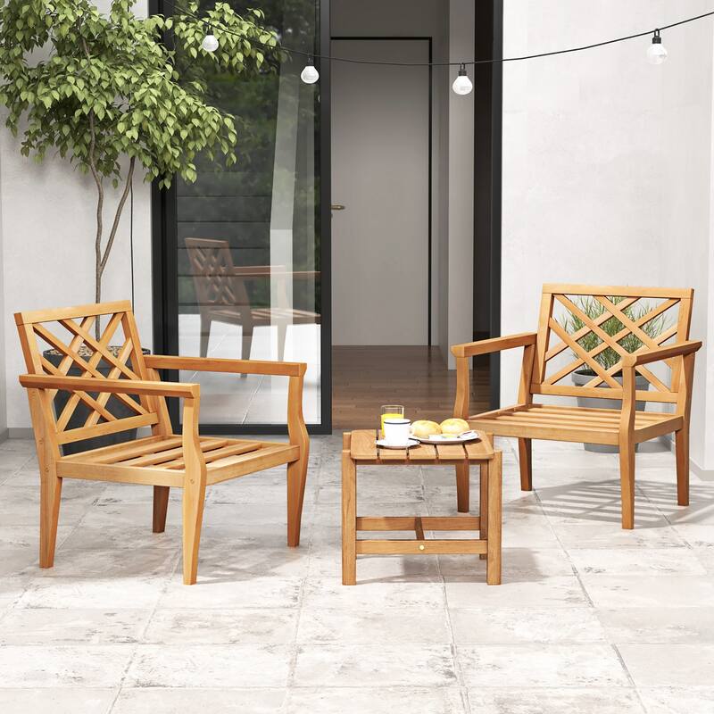 Gymax 2PCS Patio Dinning Chair w/ Cozy Backrest & Armrests Slatted