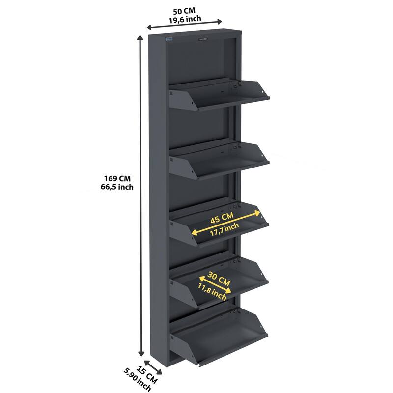 Antibacterial 5 Tier metal shoe cabinet without holes