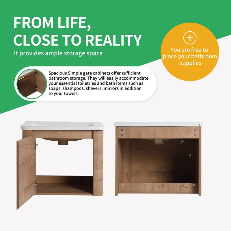 BNK 24''/28''/36''/40''/60''/68'' Bathroom Vanity With Sink, Floating Bathroom Vanity with Soft Close Doors and Shelf