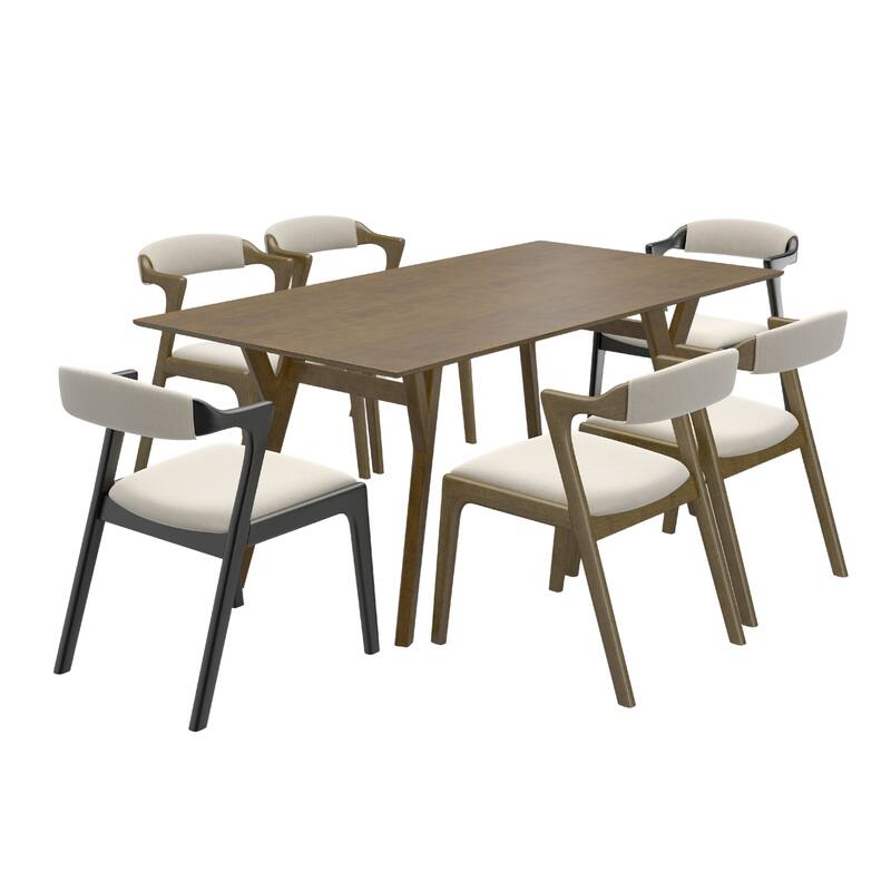 Roundhill Furniture Lavin Modern 7-Piece Dining Set, Dining Table with 6 Chairs