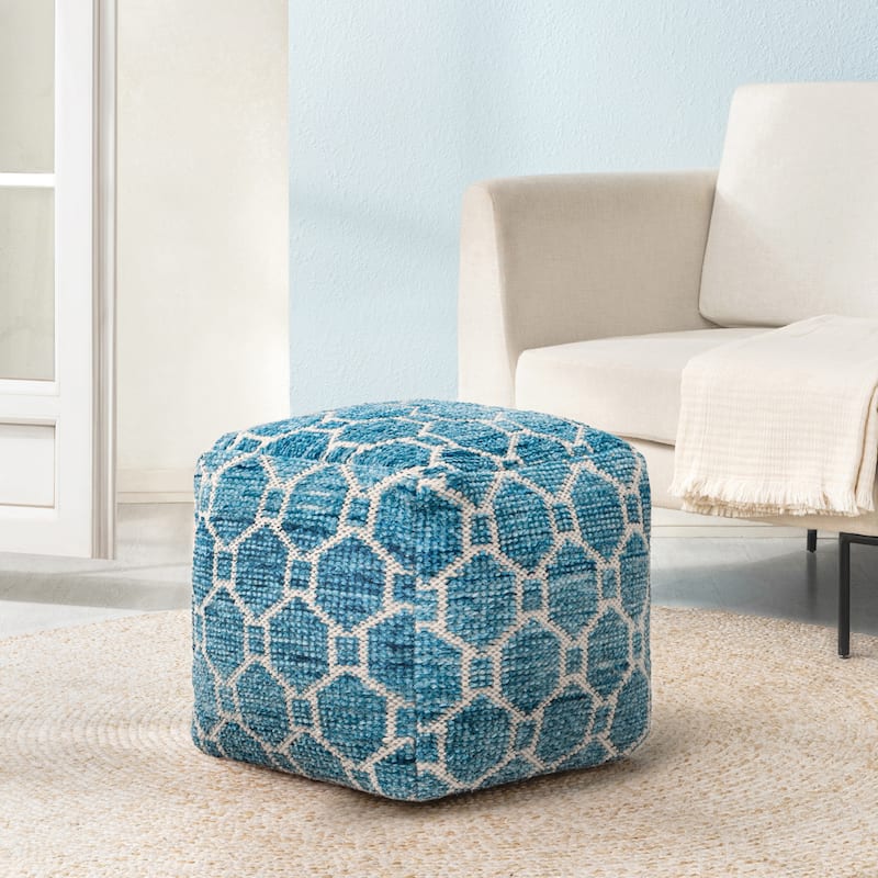 Jani 20-inch Ottoman Pouf - Handcrafted Handmade Ottoman for Seating, Footrest, Home Decor for Living Room, Bedroom - Blue