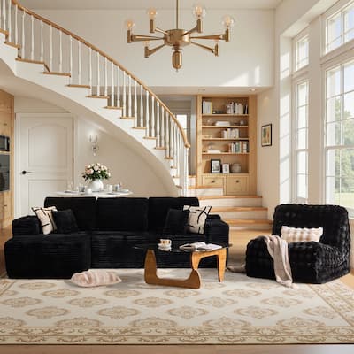 XIZZI Modern Plush Sectional Chaise Couch with Bean Bag Chair