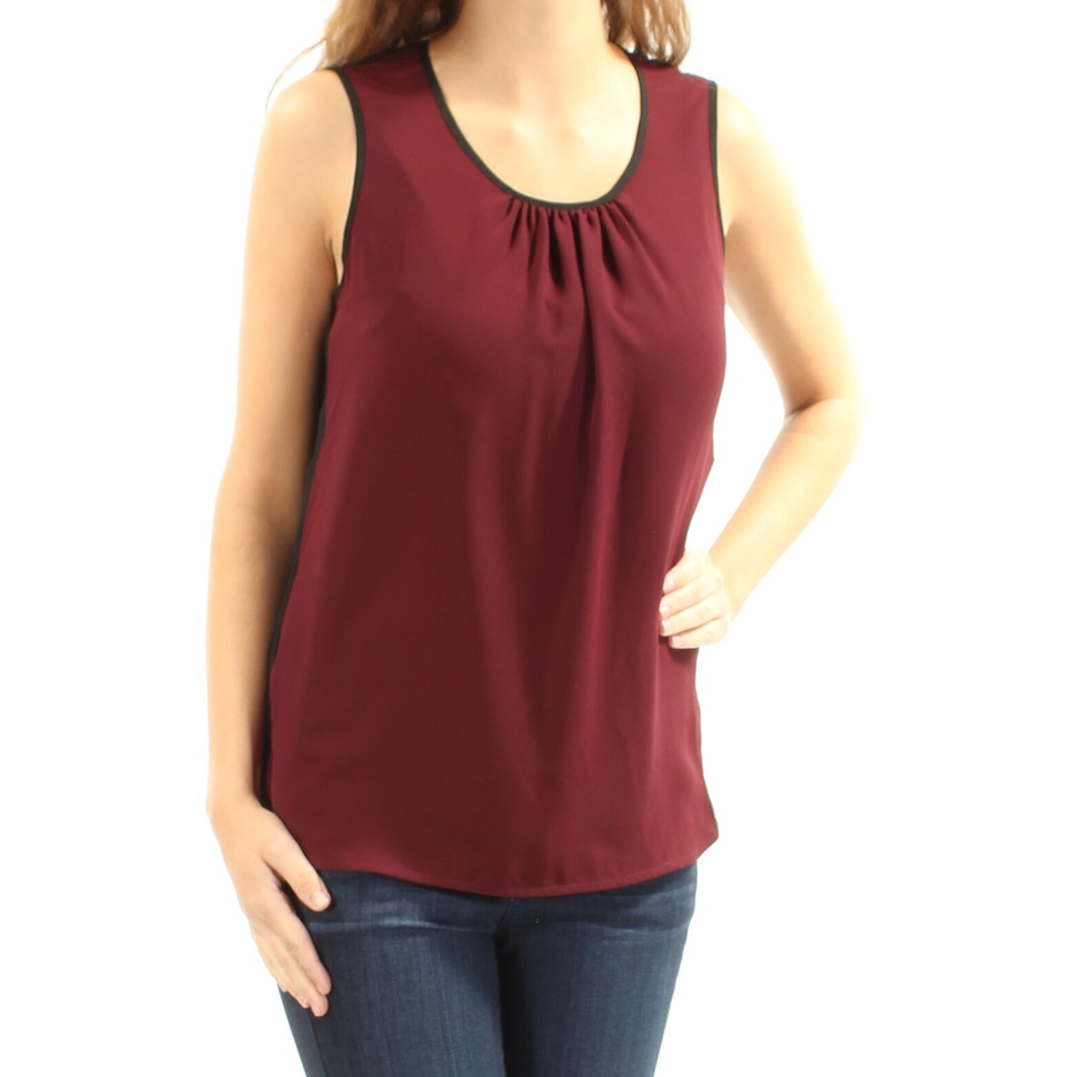 Shop Anne Klein Womens Red Sleeveless Scoop Neck Top Size 2