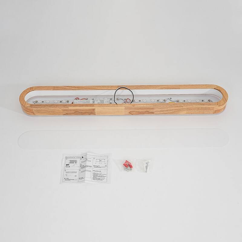 Rustic Wooden Long Oval Dimmable LED Flush Mount Ceiling Light 37.4in