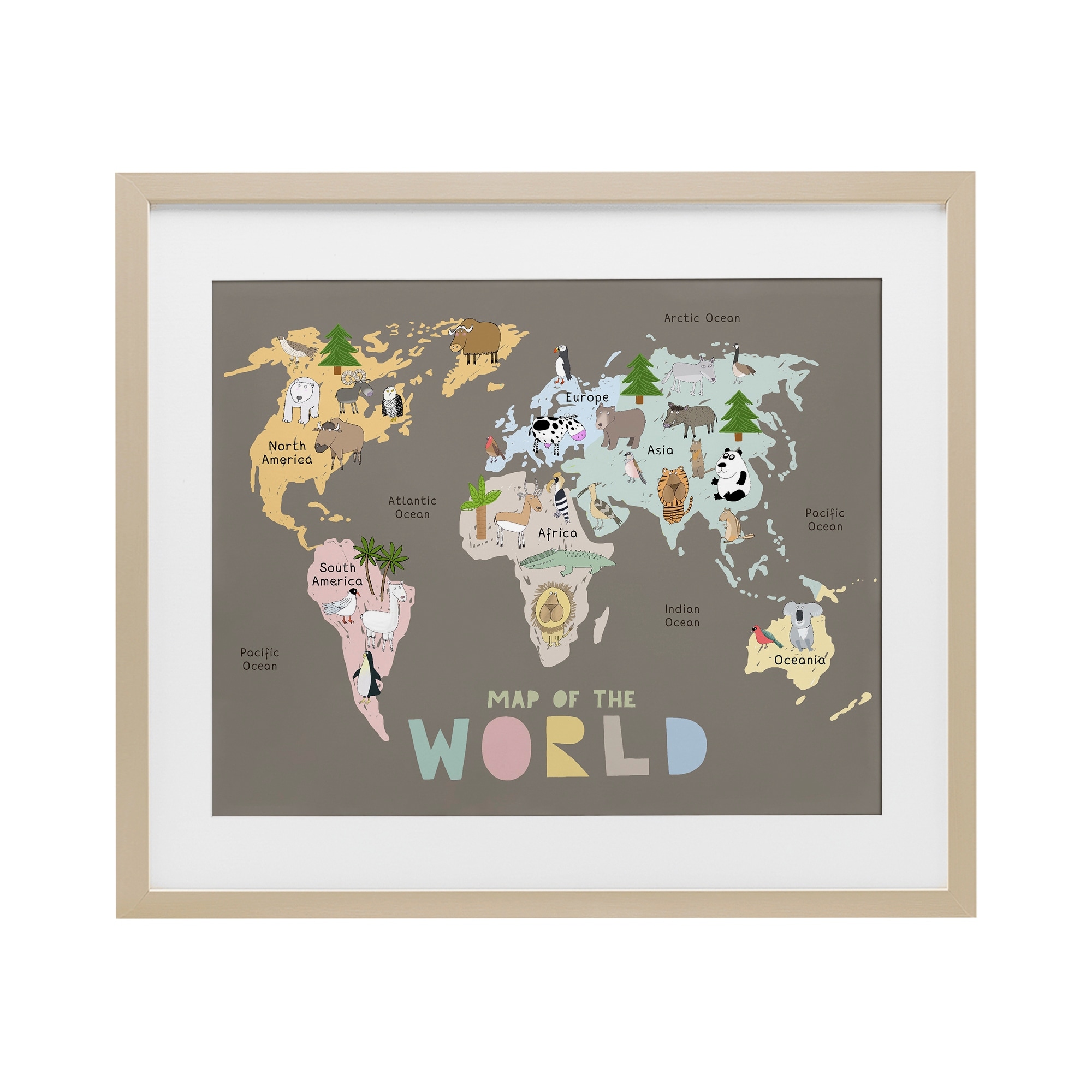 Stupell Kid's Map Of World Brown Under Glass Framed Design By Carla Daly