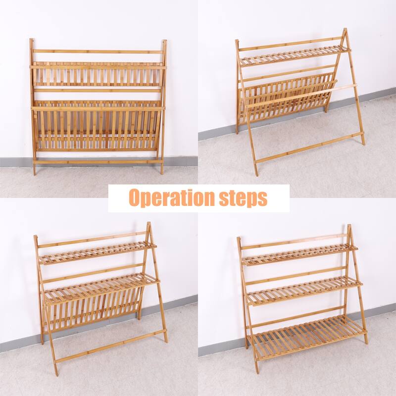 Bamboo Wooden 3-Tier Ladder Plant Stand Foldable
