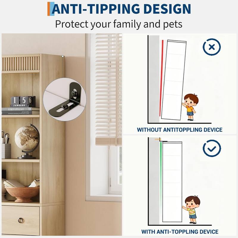 70.8 Inch 6 Tier Fluted Bookshelf Storage Drawers Bookcase for Living Room, Office, Bedroom