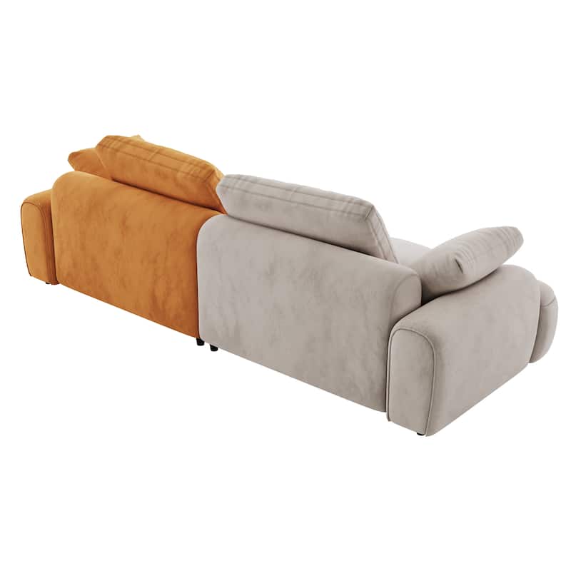 86.6"Large Size Two Seat Sofa,Modern Upholstered,Gray Paired with Yellow Suede Fabric Increase in Sitting Height