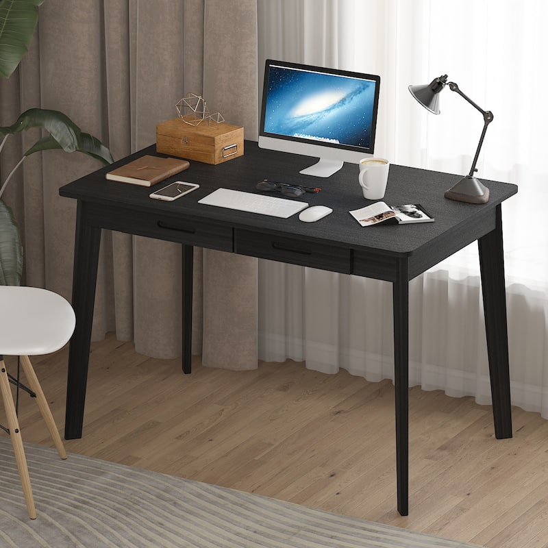 Kerrogee 39.4" Wood Computer Desk with 2 Drawers - 4 Colors - Black