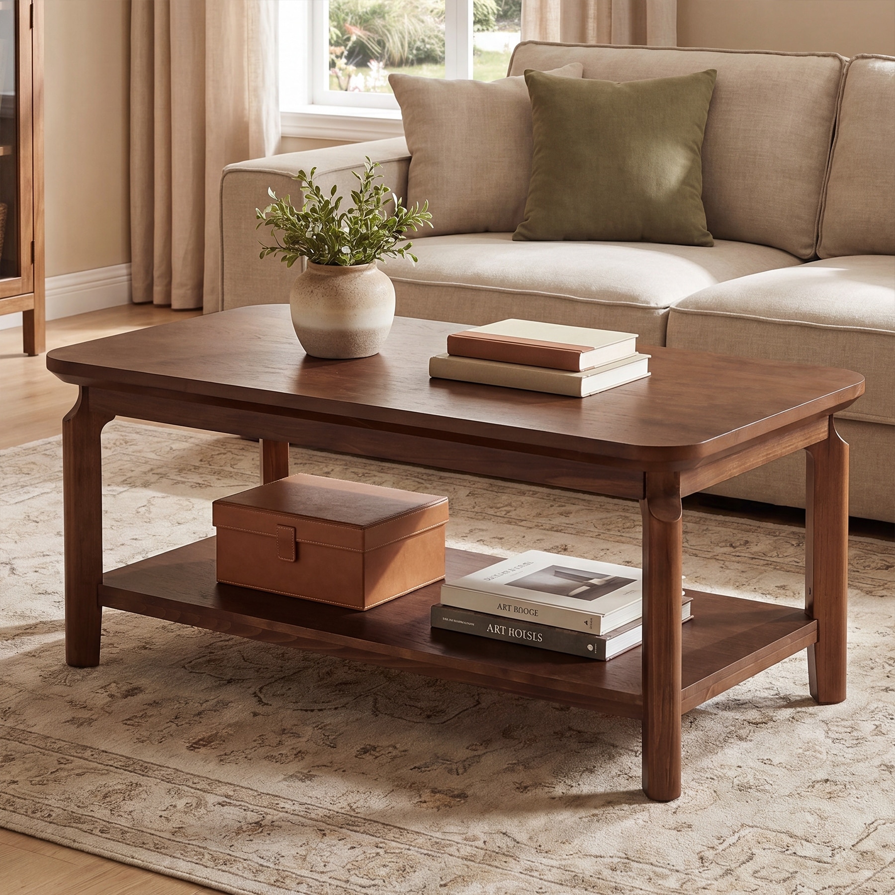 47 Inch Coffee Table, Mid Century Modern Rectangular Center Table