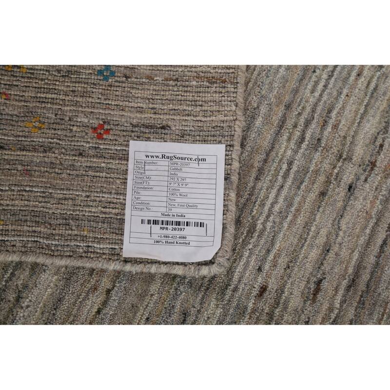 Striped Gabbeh Square Area Rug Handmade Wool Carpet - 9'9"x 9'7"