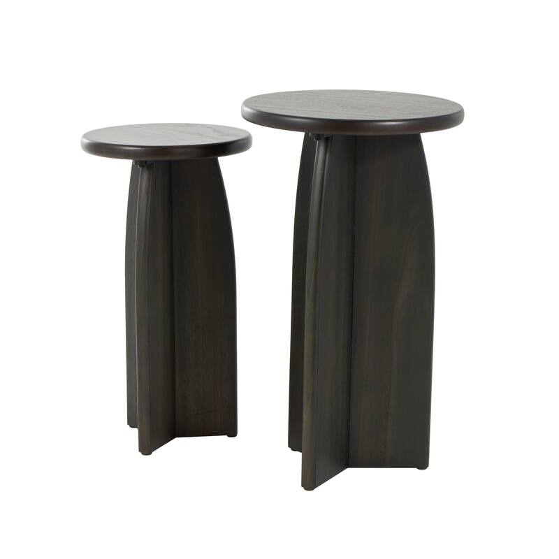 Black or Brown Wood Pedestal Accent Table (Set of 2)