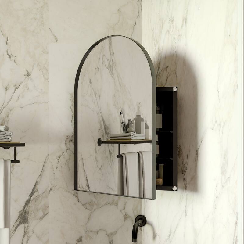 18x24 Inch Metal Corner Medicine Cabinet with Arched Mirror