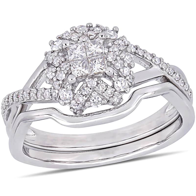 Miadora 1/2ct TDW Diamond Criss Cross Bridal Ring Set in Sterling Silver