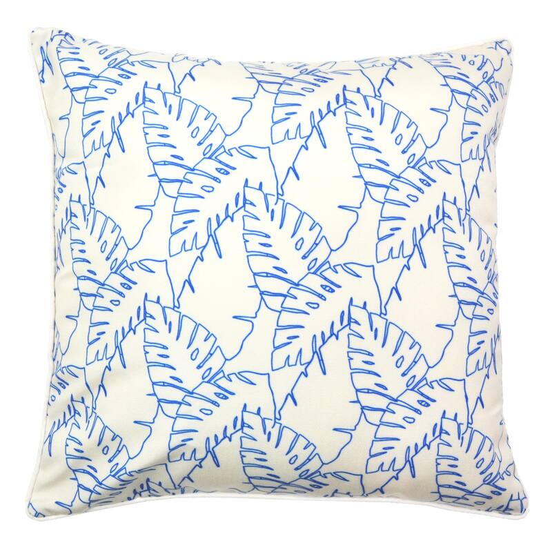Jiti Outdoor Waterproof Custom Printed Minimal Monstera Leaves Patterned Square Throw Pillows Cushions for Pool Patio Chair - Blue/White