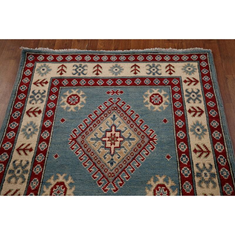 Light Blue Kazak Oriental Runner Rug Handmade Wool Carpet - 2'10" x 15'0"