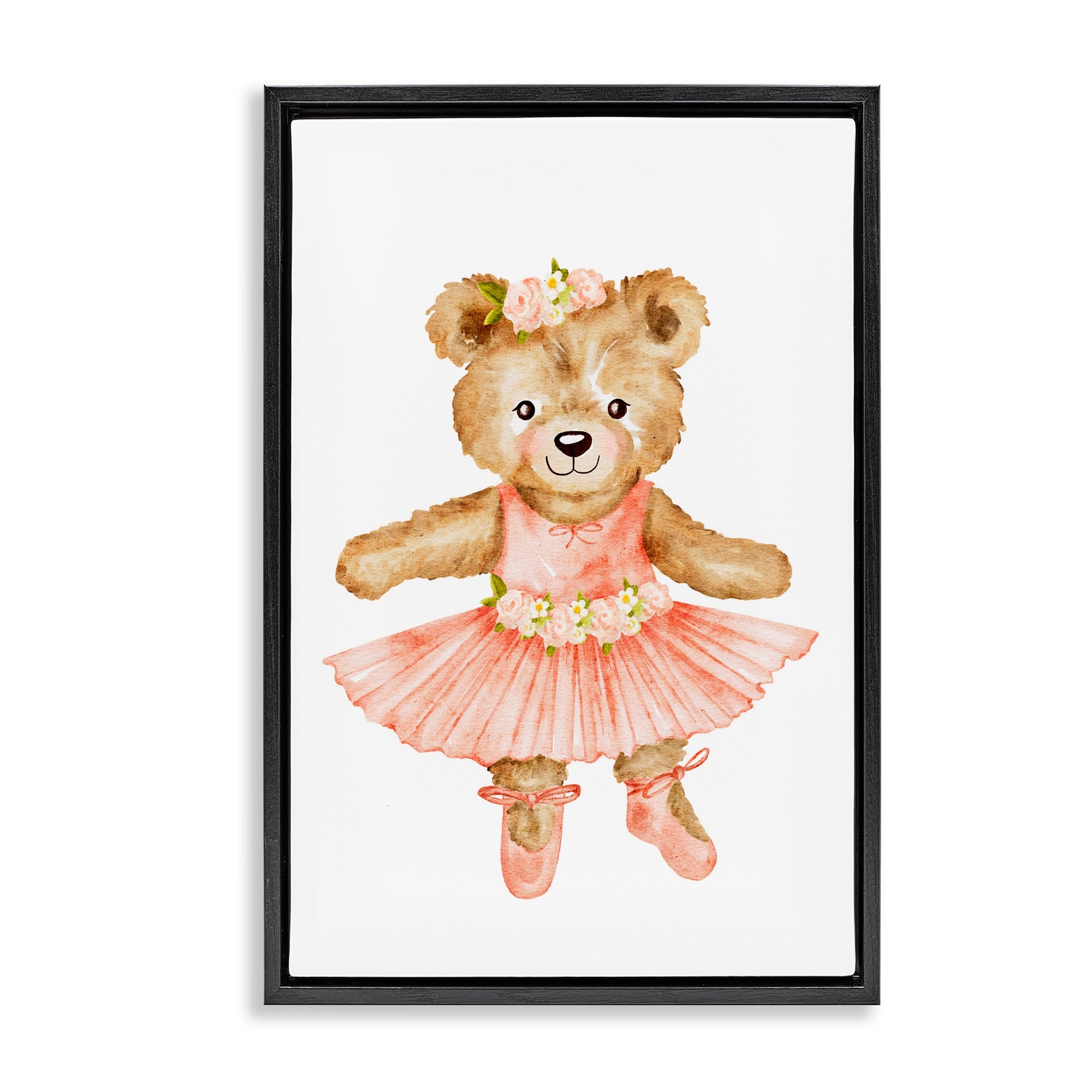 Stupell Floral Ballerina Teddy Bear Framed Floater Canvas Wall Art Design By Amy Hall