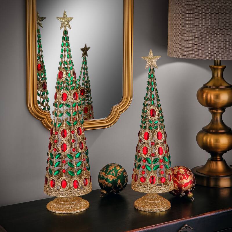 19-24" Wire Jeweled Tree Set of 2