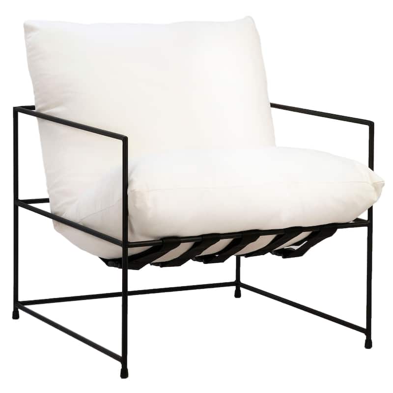 Brooks Black Iron Hammock Style Occasional Chair with White Cushion