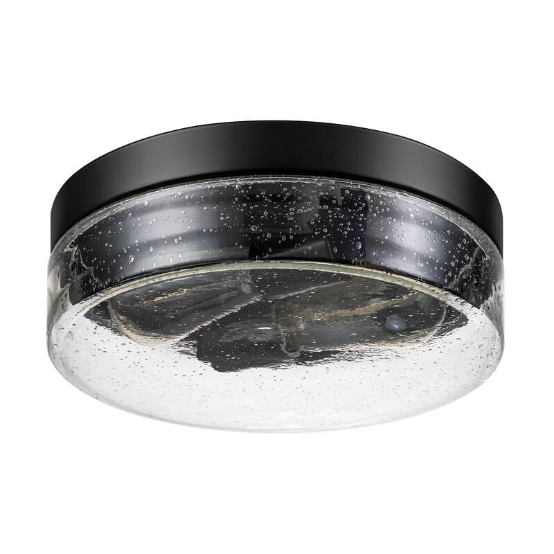 11.2" 2-Light Black Farmhouse Dome Flush Mount Ceiling Light with Seeded Glass Shade for Hallway,Kitchen, Entryway and Foyer