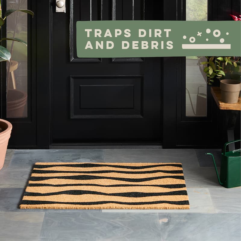 TOWN & COUNTRY LIVING Terra Ravine Abstract Mountain Outdoor Door Mat, Natural Coir Mat