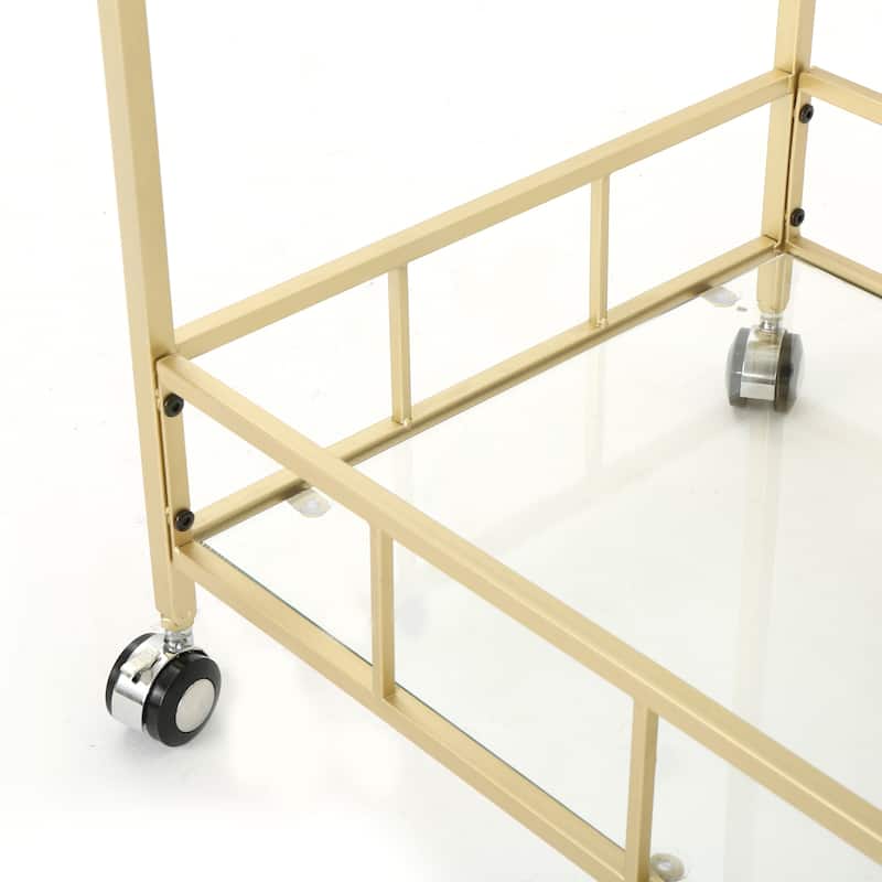 Ambrose Industrial Glass Bar Cart with Shelves by Christopher Knight Home