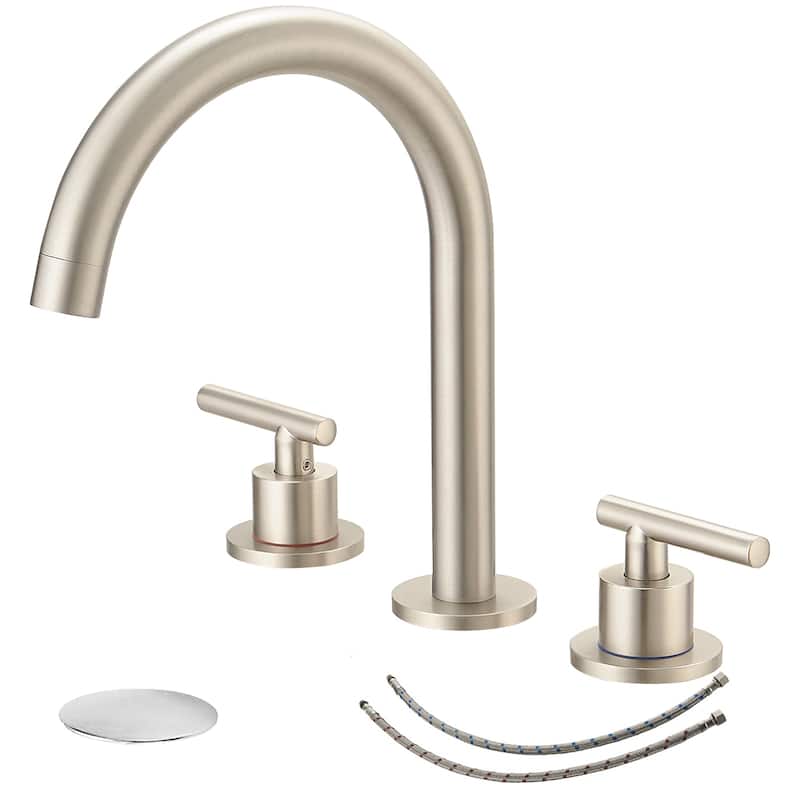 8 Inches Widespread Bathroom Faucet Two Handle 3 Hole with Drain - Brushed Nickel