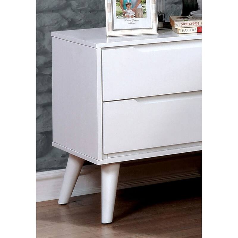 Mid-Century Modern 1pc Nightstand Bedroom Furniture Solid wood Round Tapered Legs 2-Drawers Bedside Table