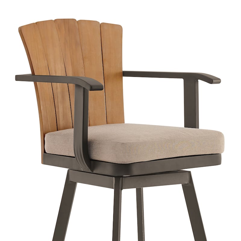 Luna 26 Inch Outdoor Swivel Counter Stool Chair, Rustic Teak Wood, Brown