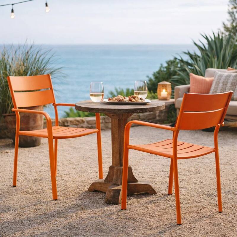 Meta 22 Inch 6 Piece Dining Chair Set, Orange Aluminum Frame, Stackable