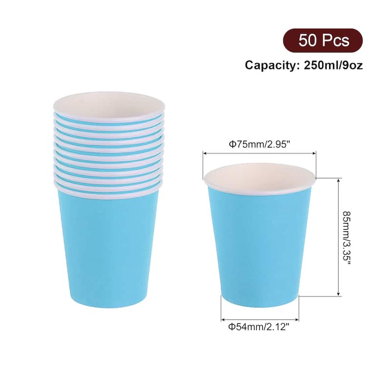 Colorful Disposable Paper Cups, 50 PCS 9 OZ DIY Paper Cups for Parties - Light Blue