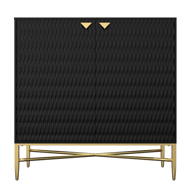 Accent Cabinet with Raised Diamond Pattern, Storage Cabinet with Brass X-Tapered Legs, Buffet with Adjustable Shelves