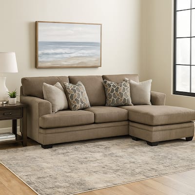 Ead L Sofa Chaise Sectional w Pillows, Nutmeg Brown Polyester 92 Inch
