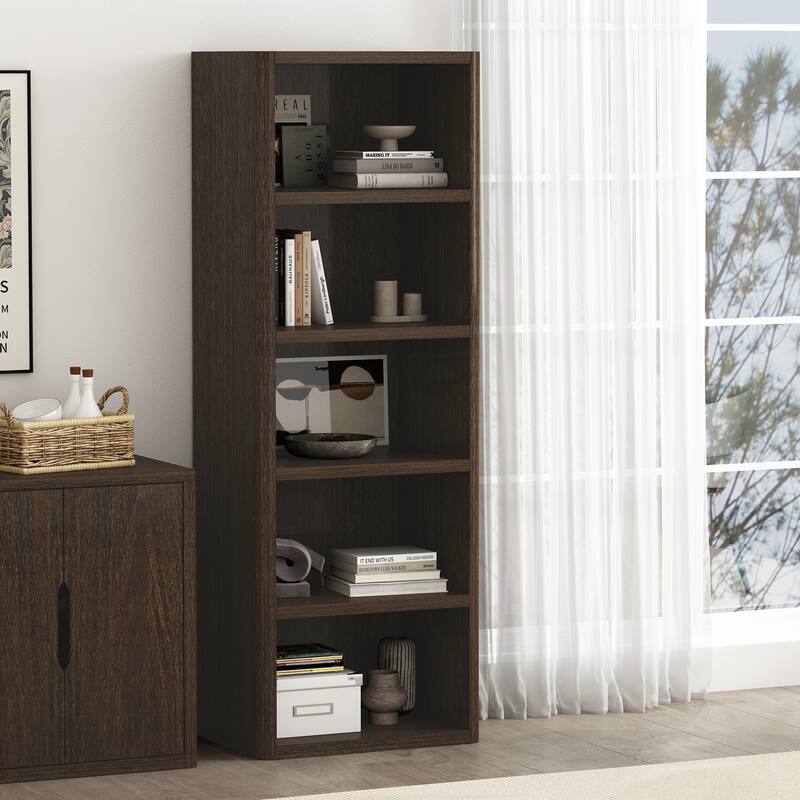 Manhattan Comfort Rivington Modern 28 Inch Open Bookcase - Dark Walnut - Single