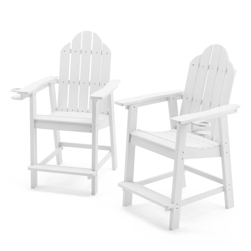 LUE BONA Plastic Tall Adirondack Chairs Patio Bar Stool,Bar Height Arm Dining Chairs for Deck, Balcony - White