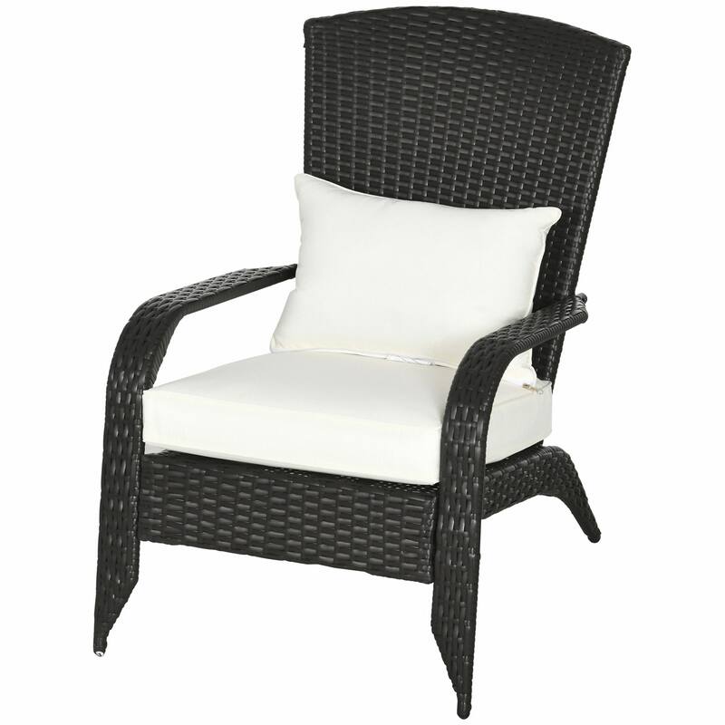Outdoor Wicker Adirondack Chair, Patio Fire Pit Chair with Soft Cushions, Tall Curved Backrest & Armrests - Cream White