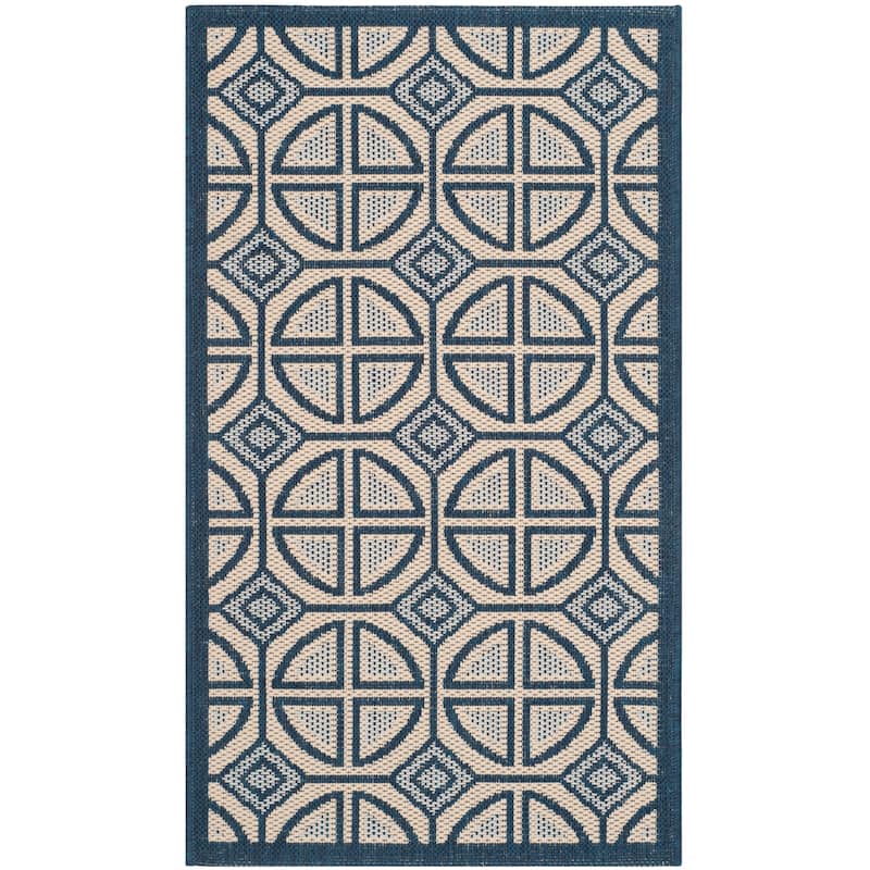 SAFAVIEH Courtyard Fatmire Indoor/ Outdoor Waterproof Patio Backyard Rug - 2' x 3'7" - Beige/Navy