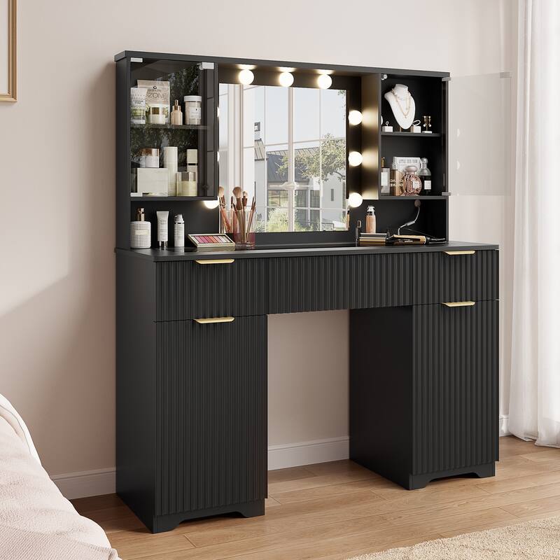 47" Modern Makeup Vanity Desk with Mirror and Large Cabinets, Dressing Table