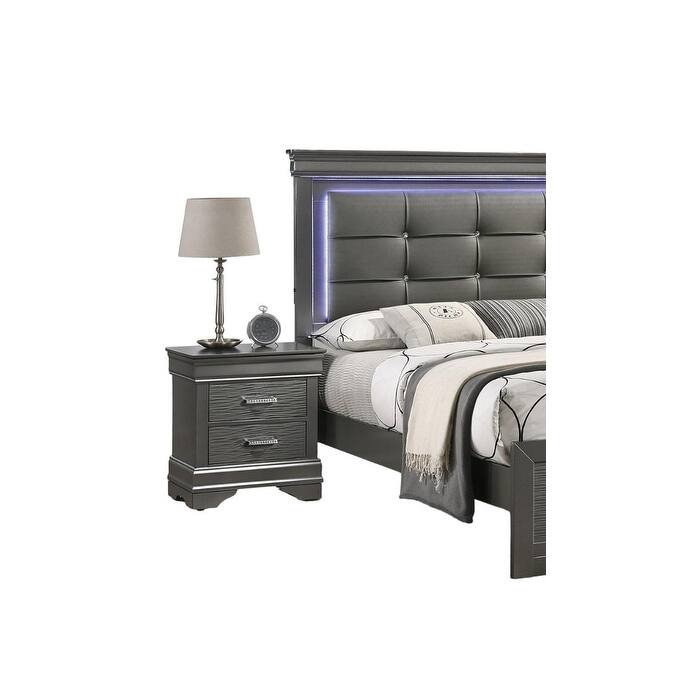 Contemporary Grey Bedside Table - Sleek Design with Unique Handles and Storage
