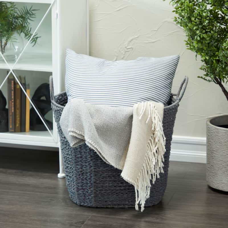 CosmoLiving by Cosmopolitan Cotton Fabric Handmade Storage Basket with Handles - White, Gray, Multi Colored