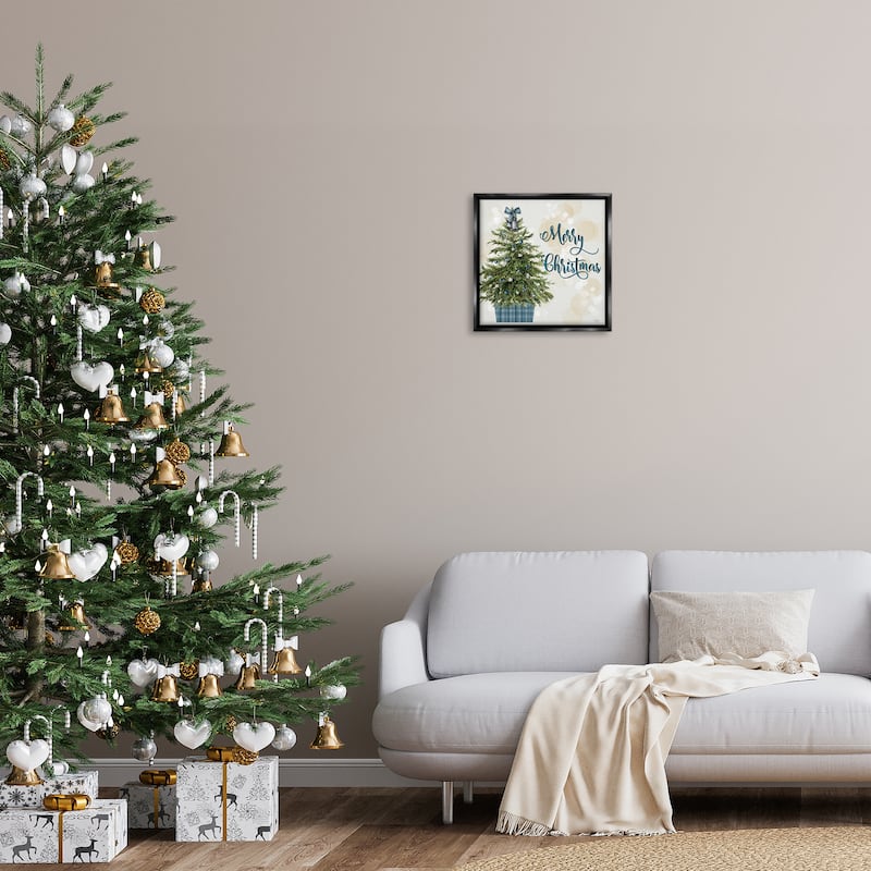 Stupell Christmas Tree in Plaid Stand Framed Floater Canvas Wall Art Design By Mollie B.